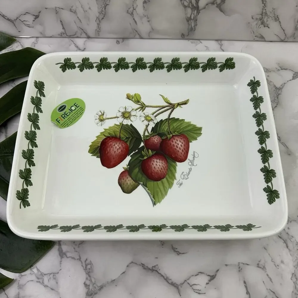 Portmeirion Strawberry Fair Fire Ice Rectangle Baking Dish New Elsanta Fruit